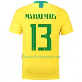 Günstige Fußballtrikots Brasilien Marquinhos 13 WM 2018 Heimtrikotsatz kaufen
